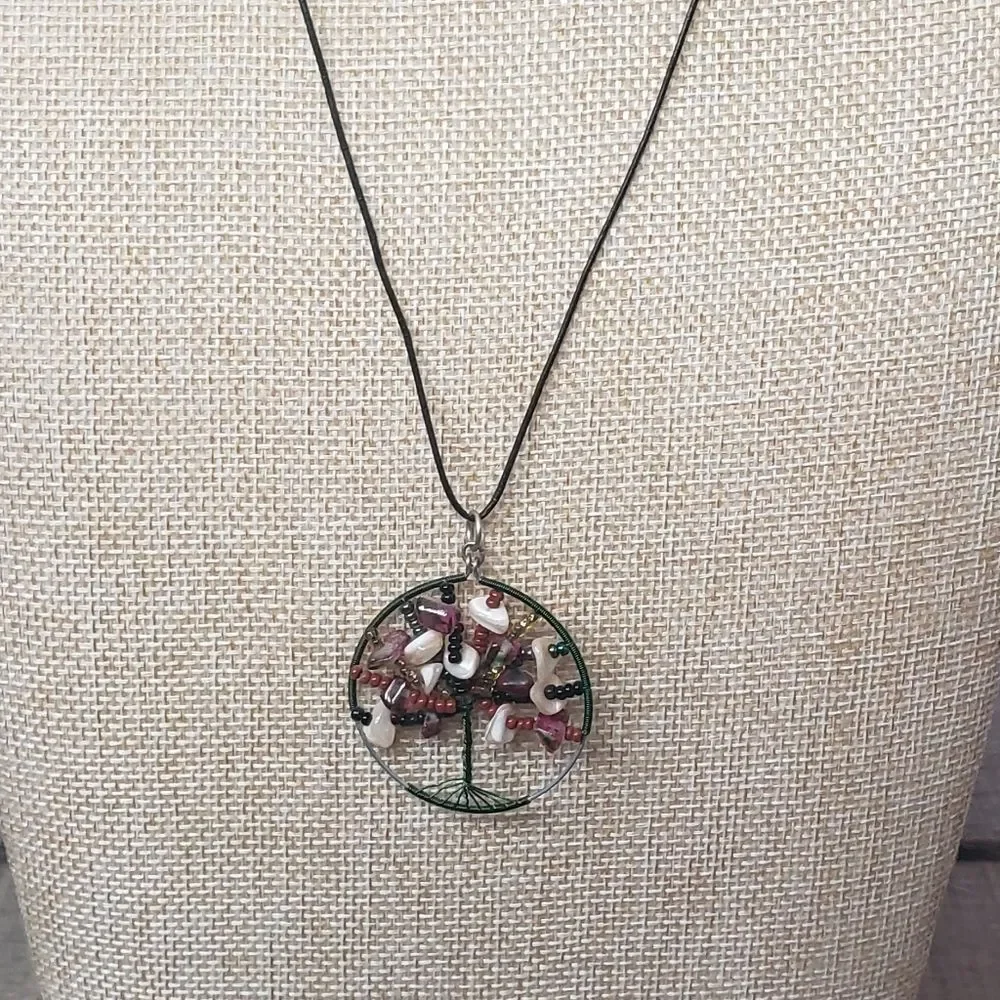 TREE OF LIFE Wire-Wrapped Beaded Pendant Necklace